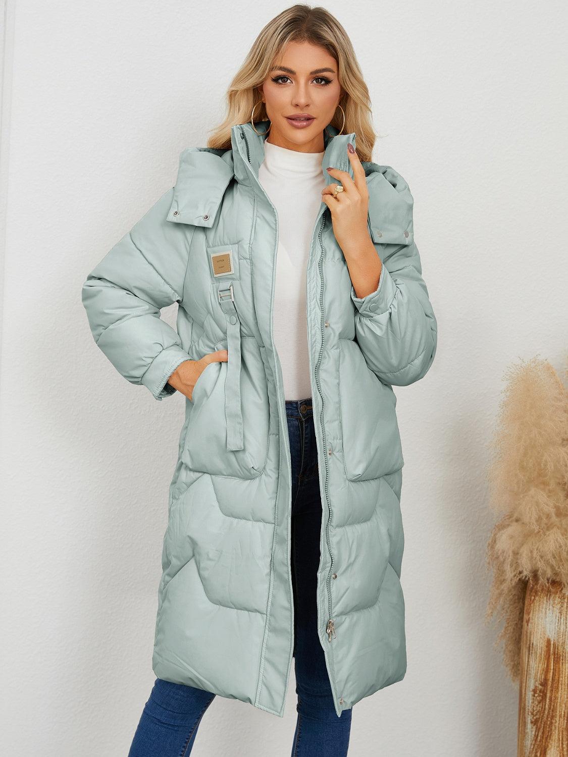 Long Sleeve Longline Hooded Winter Coat - Blu Lotus Boutique