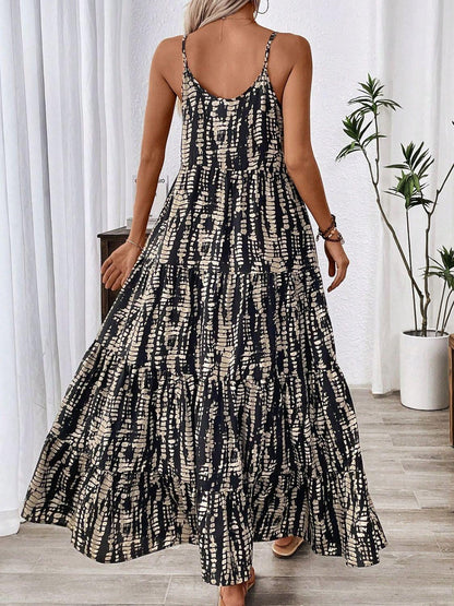 Printed Scoop Neck Maxi Cami Dress - Blu Lotus Boutique