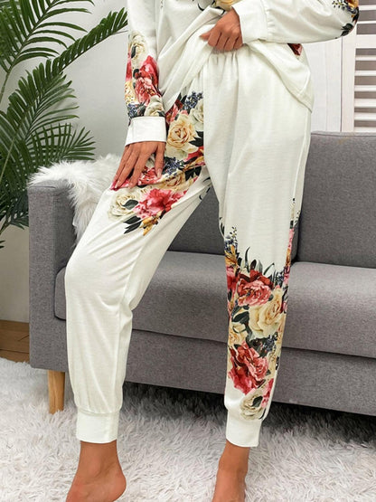 Shiny Printed Round Neck Top and Pants Lounge Set - Blu Lotus Boutique