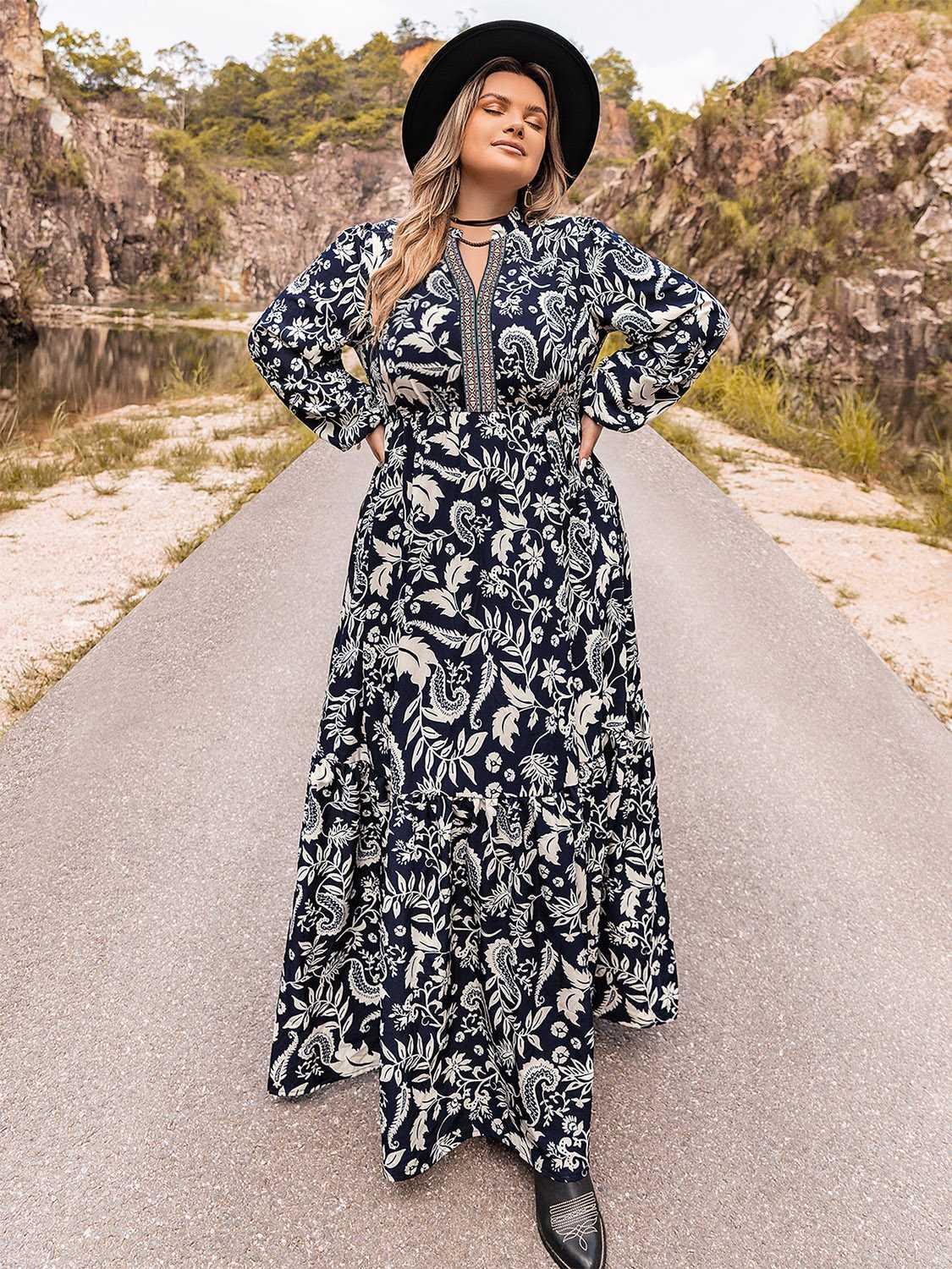 Plus Size Long Sleeve Maxi Dress - Blu Lotus Boutique