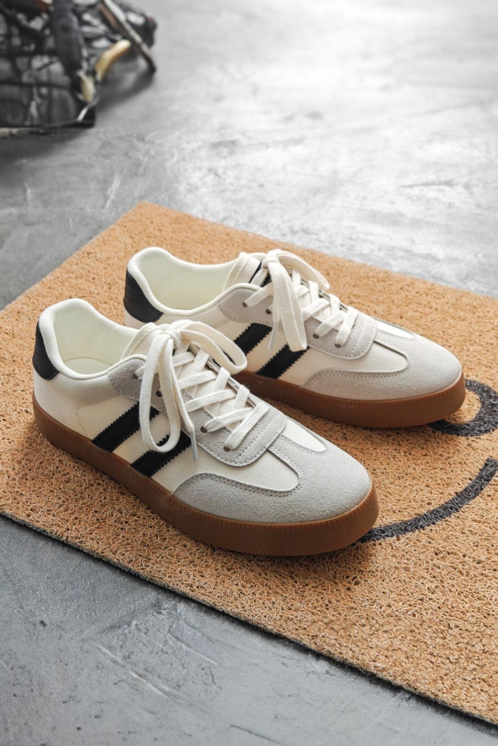 White Striped Lace-up Flat Sneakers - Blu Lotus Boutique