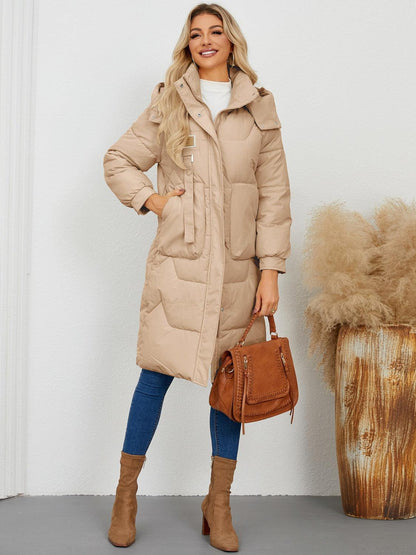 Long Sleeve Longline Hooded Winter Coat - Blu Lotus Boutique