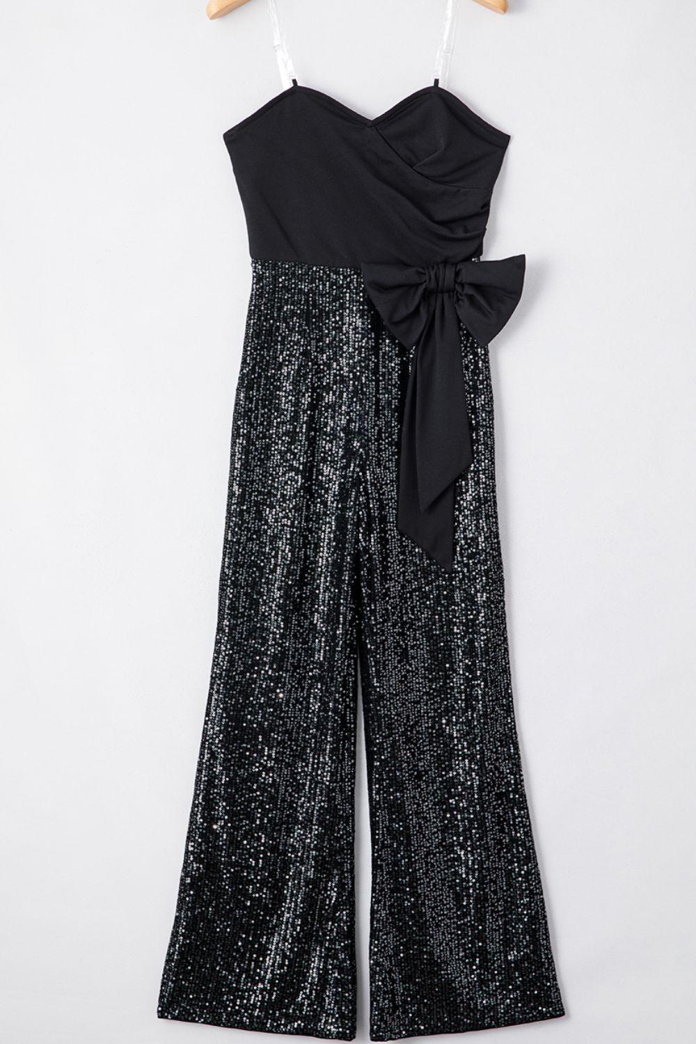 Bow Sequin Wide Leg Jumpsuit - Blu Lotus Boutique