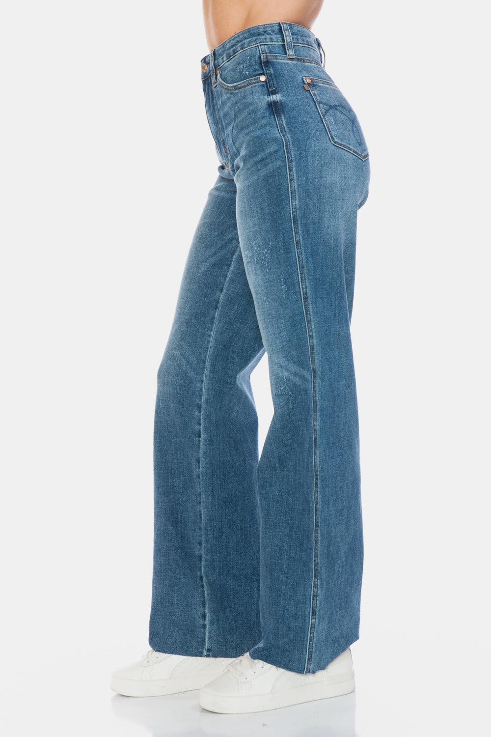 Judy Blue Full Size Tummy Control Cut Raw Hem Straight Jeans - Blu Lotus Boutique