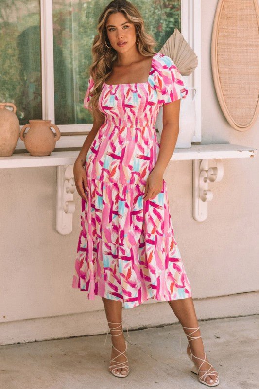 Dalia Smocked Ruffle Tiered Dress - Blu Lotus Boutique