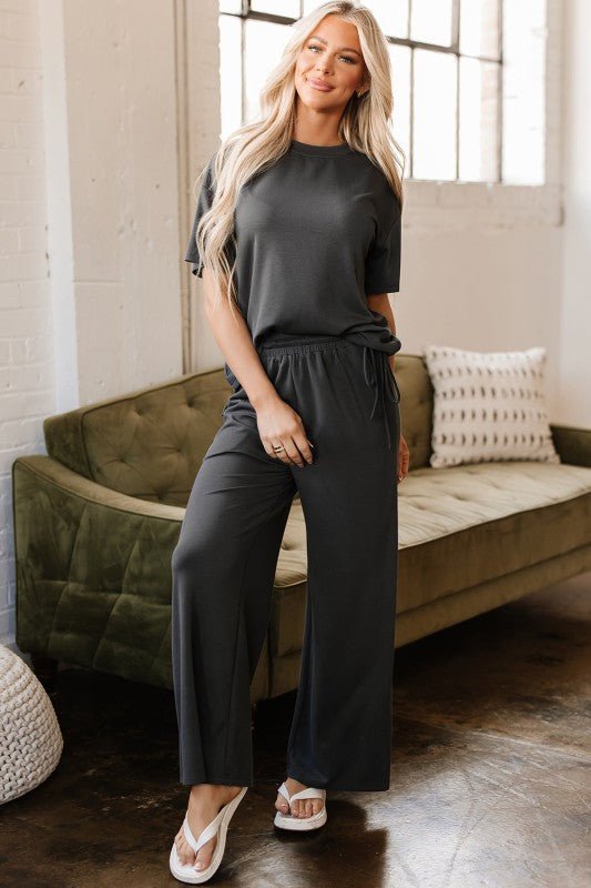 Dallas Drawstring Side Crewneck Tee and Loose Pant - Blu Lotus Boutique