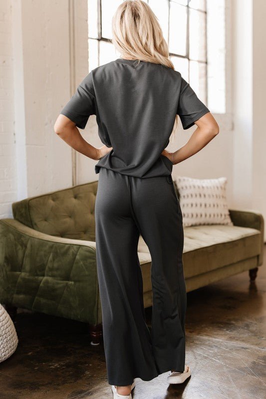 Dallas Drawstring Side Crewneck Tee and Loose Pant - Blu Lotus Boutique