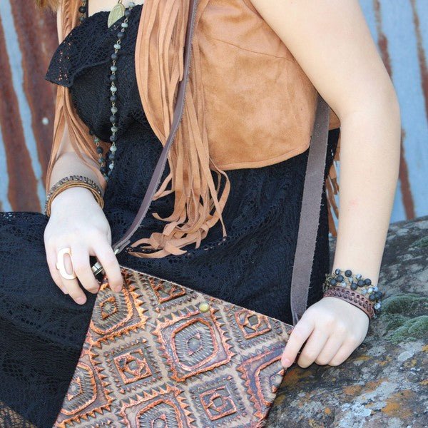 Dark Brown Vinatge Cuff X pattern - Blu Lotus Boutique
