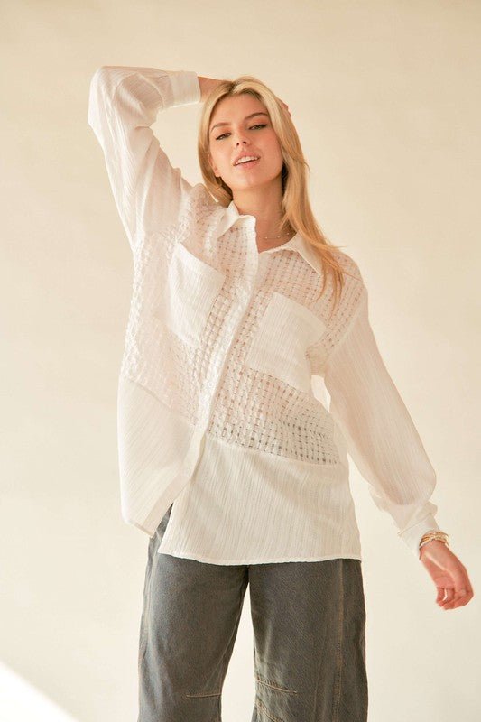 Davi & Dani Crinkled Jacquard Button Down Shirt - Blu Lotus Boutique