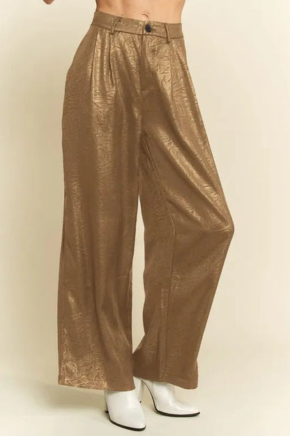 Davi & Dani Crinkled Textured Wide Leg Pants - Blu Lotus Boutique