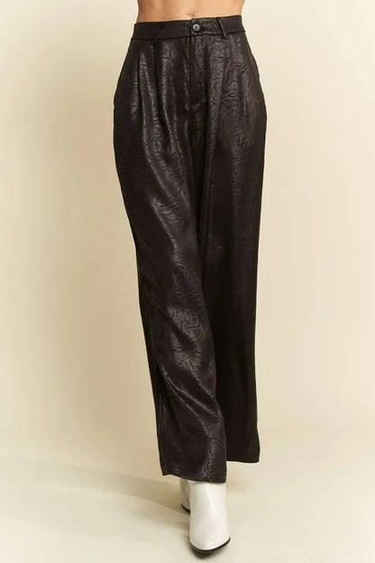 Davi & Dani Crinkled Textured Wide Leg Pants - Blu Lotus Boutique