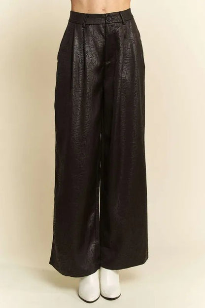Davi & Dani Crinkled Textured Wide Leg Pants - Blu Lotus Boutique