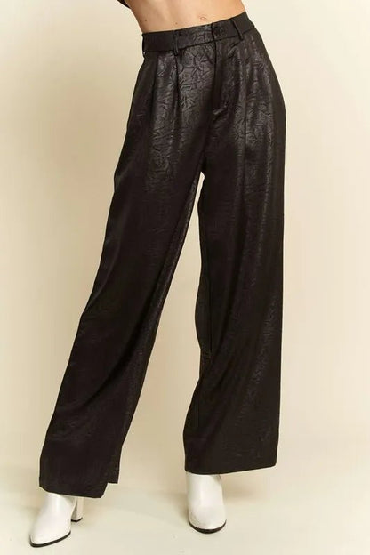 Davi & Dani Crinkled Textured Wide Leg Pants - Blu Lotus Boutique