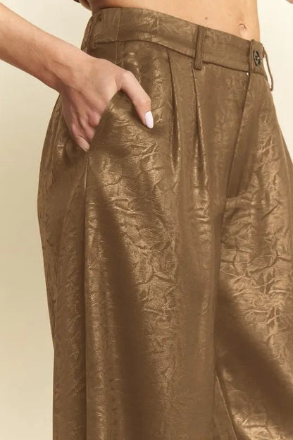 Davi & Dani Crinkled Textured Wide Leg Pants - Blu Lotus Boutique