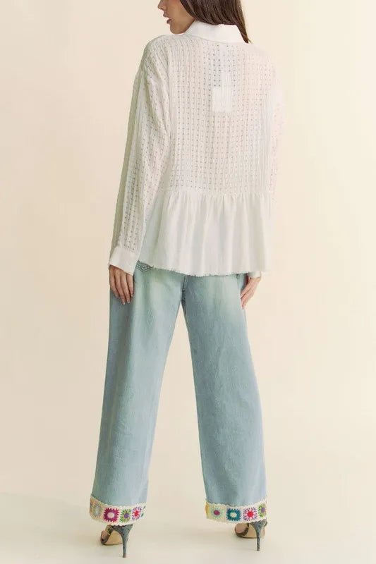 Davi & Dani Garment Washed Jacquard Button Front Shirt - Blu Lotus Boutique
