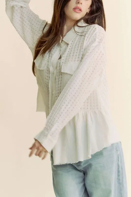 Davi & Dani Garment Washed Jacquard Button Front Shirt - Blu Lotus Boutique