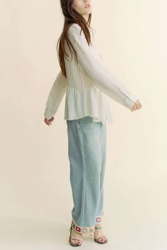 Davi & Dani Garment Washed Jacquard Button Front Shirt - Blu Lotus Boutique