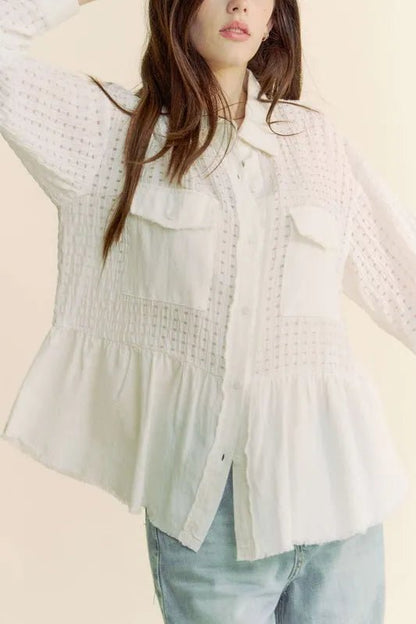 Davi & Dani Garment Washed Jacquard Button Front Shirt - Blu Lotus Boutique