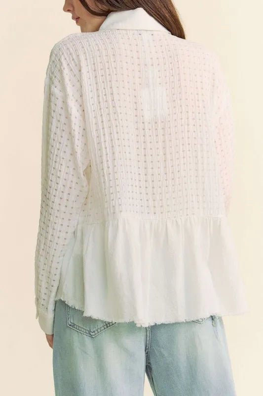 Davi & Dani Garment Washed Jacquard Button Front Shirt - Blu Lotus Boutique