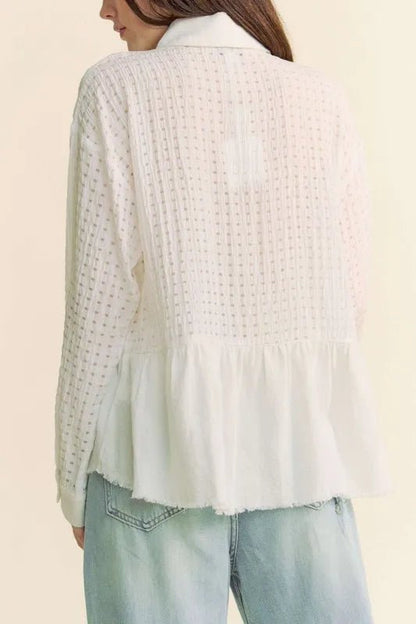 Davi & Dani Garment Washed Jacquard Button Front Shirt - Blu Lotus Boutique