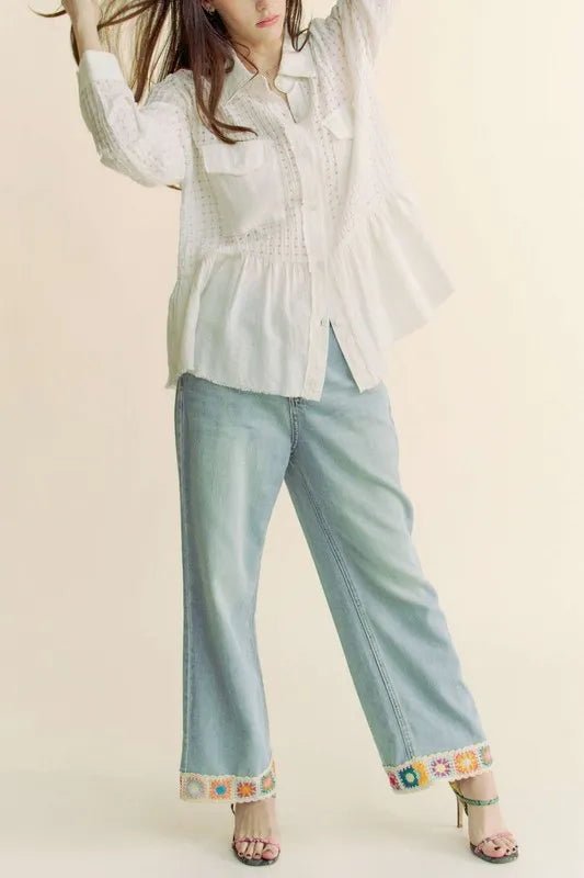 Davi & Dani Garment Washed Jacquard Button Front Shirt - Blu Lotus Boutique