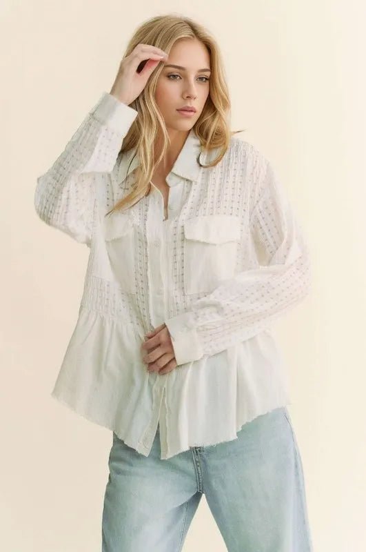 Davi & Dani Garment Washed Jacquard Button Front Shirt - Blu Lotus Boutique