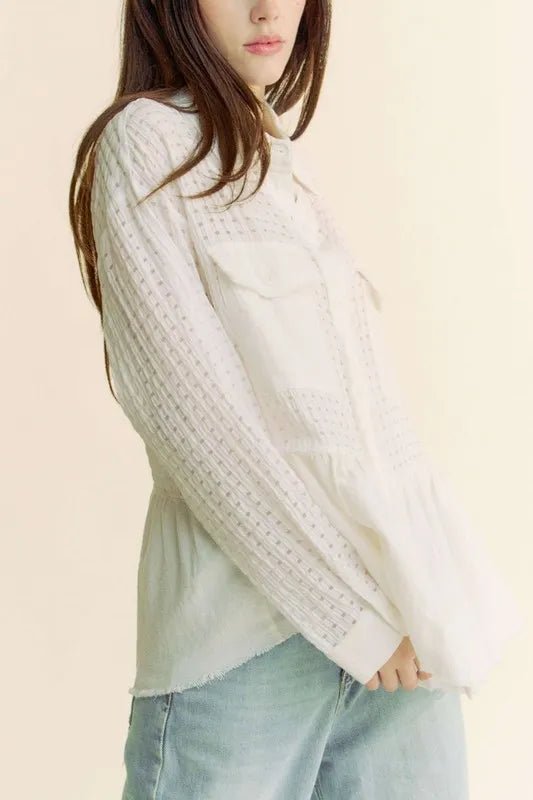 Davi & Dani Garment Washed Jacquard Button Front Shirt - Blu Lotus Boutique