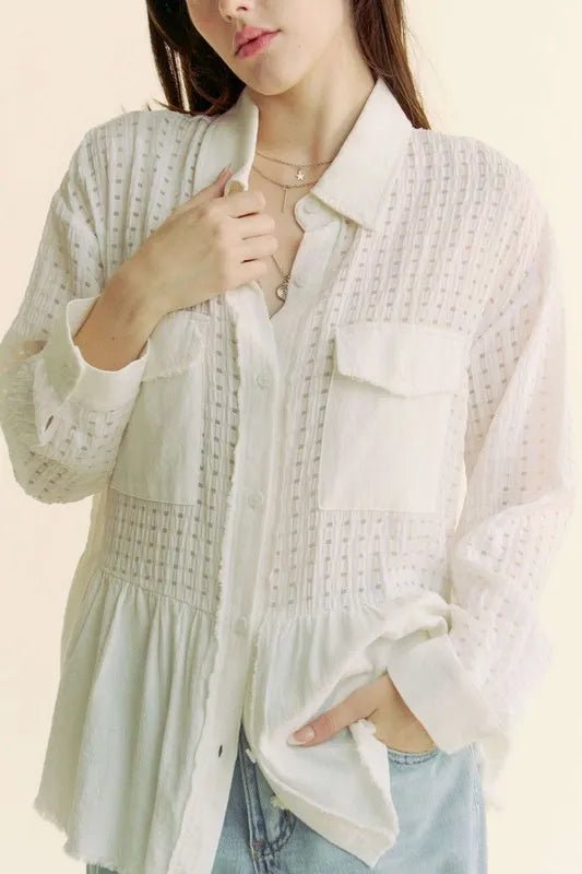 Davi & Dani Garment Washed Jacquard Button Front Shirt - Blu Lotus Boutique