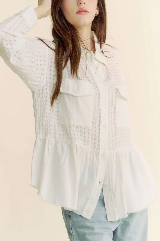 Davi & Dani Garment Washed Jacquard Button Front Shirt - Blu Lotus Boutique