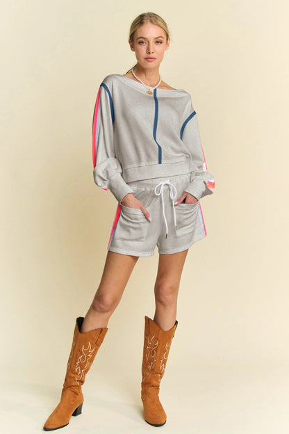 Davi & Dani Sequin Stripe Long Sleeve Top And Short Pants Set - Blu Lotus Boutique