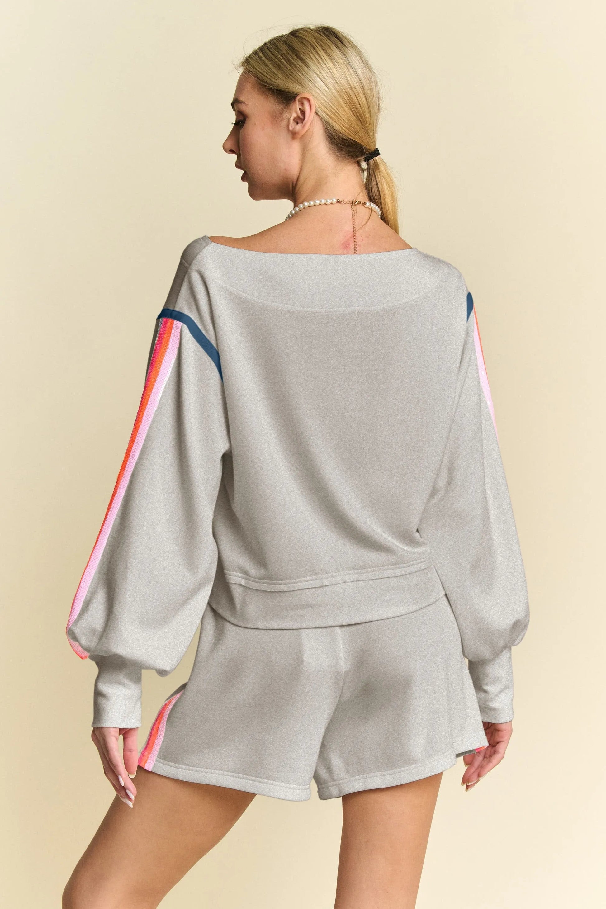 Davi & Dani Sequin Stripe Long Sleeve Top And Short Pants Set - Blu Lotus Boutique