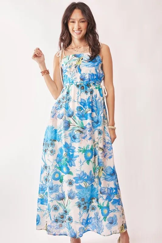 Davi & Dani Tropical Boho Printed Detail Cut Out Maxi Dress - Blu Lotus Boutique