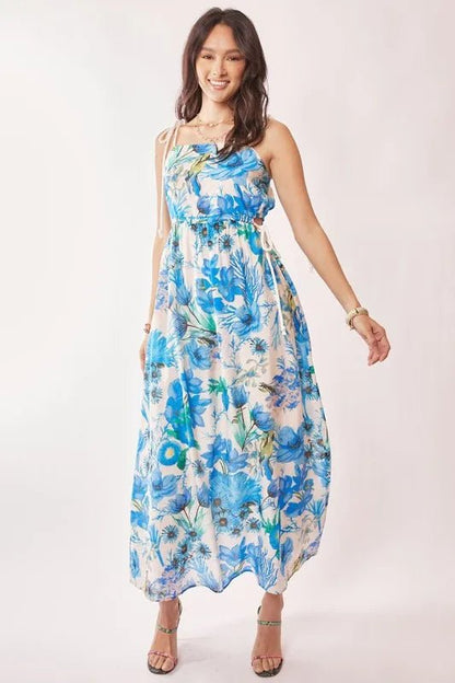 Davi & Dani Tropical Boho Printed Detail Cut Out Maxi Dress - Blu Lotus Boutique