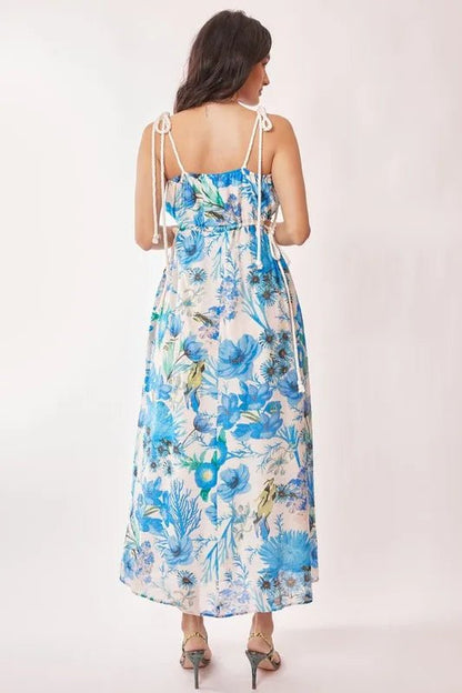 Davi & Dani Tropical Boho Printed Detail Cut Out Maxi Dress - Blu Lotus Boutique