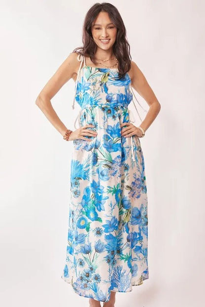 Davi & Dani Tropical Boho Printed Detail Cut Out Maxi Dress - Blu Lotus Boutique