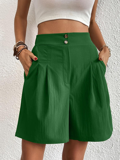 Pocketed Half Elastic Waist Shorts - Blu Lotus Boutique