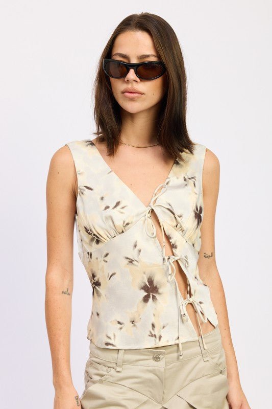 DEEP V NECK FLORAL BIAS TOP - Blu Lotus Boutique