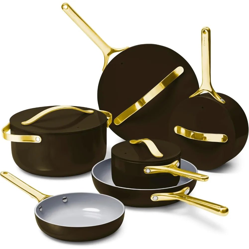 deluxe nonstick ceramic cookware set (16 piece) pots, frying pans, lids and kitchen storage - pfas & pfoa free - oven safe cera - Blu Lotus Boutique