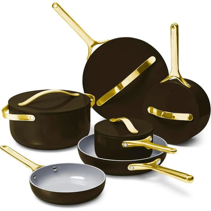 deluxe nonstick ceramic cookware set (16 piece) pots, frying pans, lids and kitchen storage - pfas & pfoa free - oven safe cera - Blu Lotus Boutique