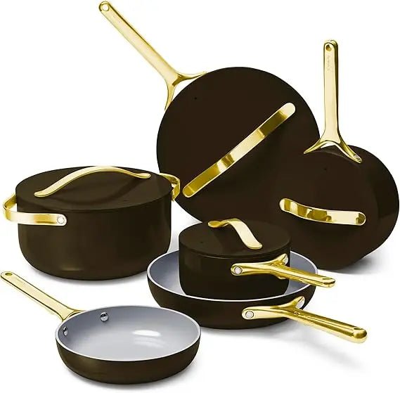 deluxe nonstick ceramic cookware set (16 piece) pots, frying pans, lids and kitchen storage - pfas & pfoa free - oven safe cera - Blu Lotus Boutique