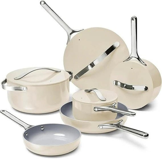 deluxe nonstick ceramic cookware set (16 piece) pots, frying pans, lids and kitchen storage - pfas & pfoa free - oven safe cera - Blu Lotus Boutique