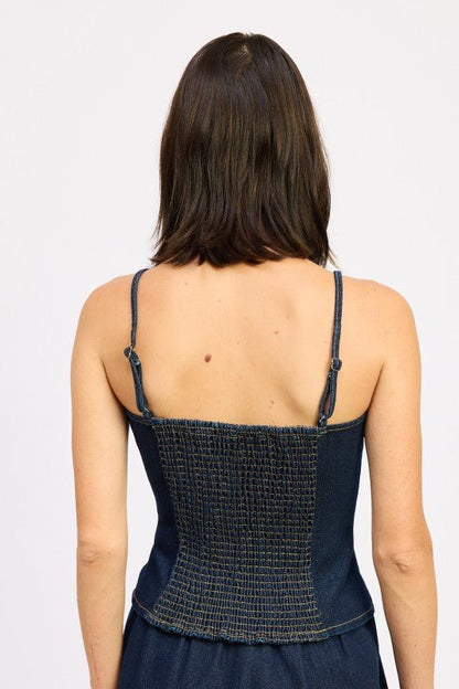 DENIM BUSTIER TOP WITH ZIPPER - Blu Lotus Boutique