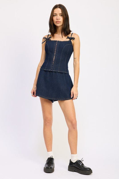 DENIM BUSTIER TOP WITH ZIPPER - Blu Lotus Boutique