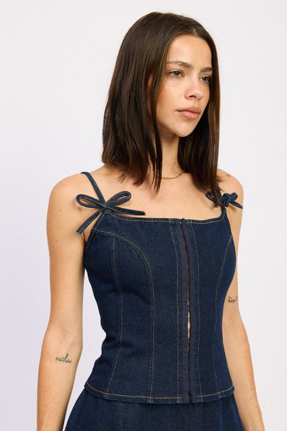 DENIM BUSTIER TOP WITH ZIPPER - Blu Lotus Boutique