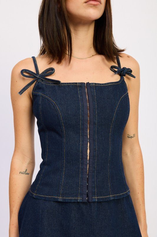 DENIM BUSTIER TOP WITH ZIPPER - Blu Lotus Boutique