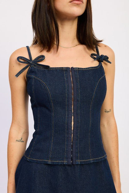 DENIM BUSTIER TOP WITH ZIPPER - Blu Lotus Boutique