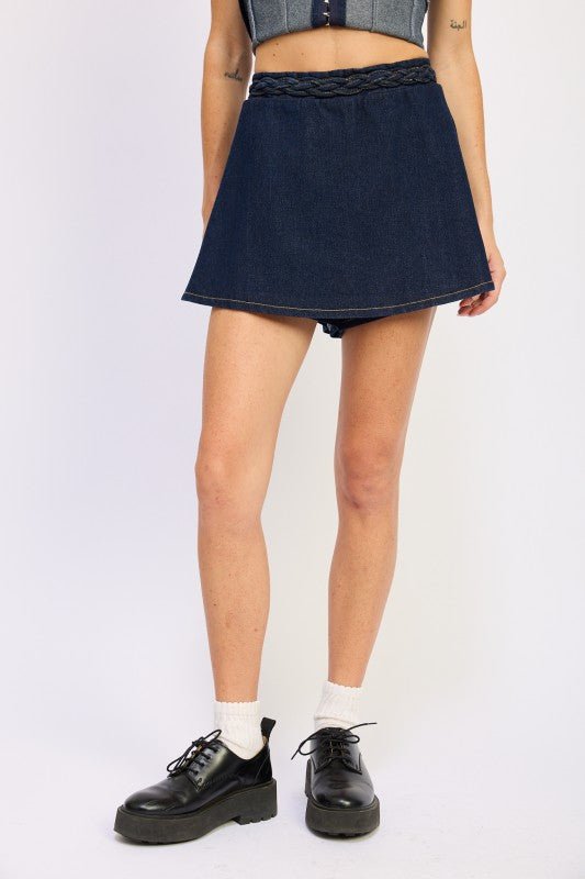 DENIM SKORT WITH ELASTIC WAISTBAND - Blu Lotus Boutique