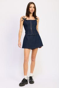 DENIM SKORT WITH ELASTIC WAISTBAND - Blu Lotus Boutique