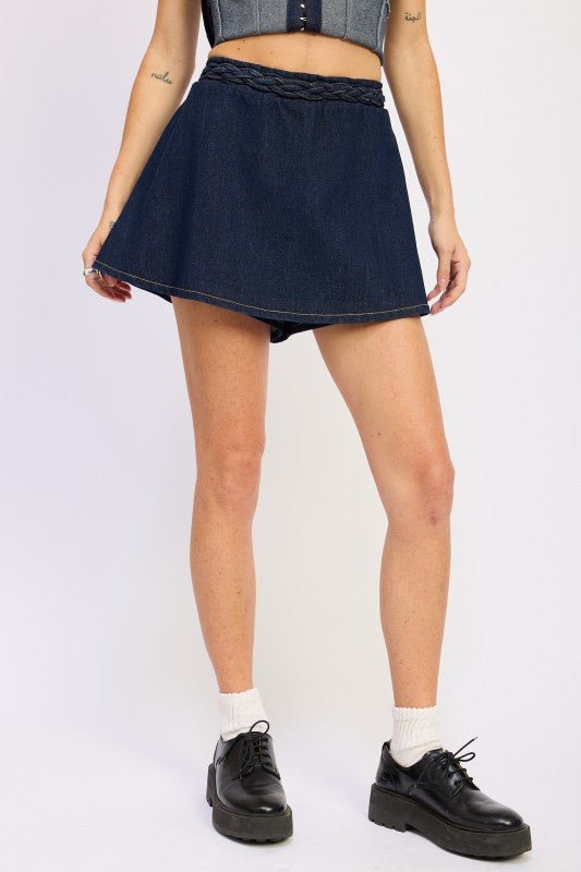 DENIM SKORT WITH ELASTIC WAISTBAND - Blu Lotus Boutique