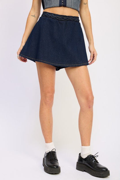 DENIM SKORT WITH ELASTIC WAISTBAND - Blu Lotus Boutique